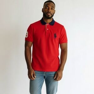 Polo Ralph Lauren Men’s #3 Red Rugby Polo Shirt Size XXL‎ Flip Collar Cotton